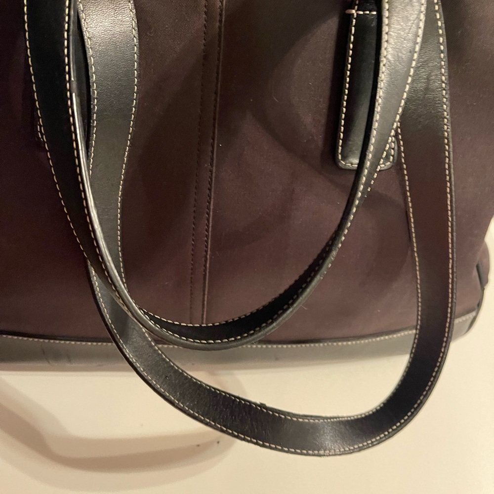 Coach Large Tote Black Leather Nylon Shoulder Bag Diaper Bag - Picture 4 of 8